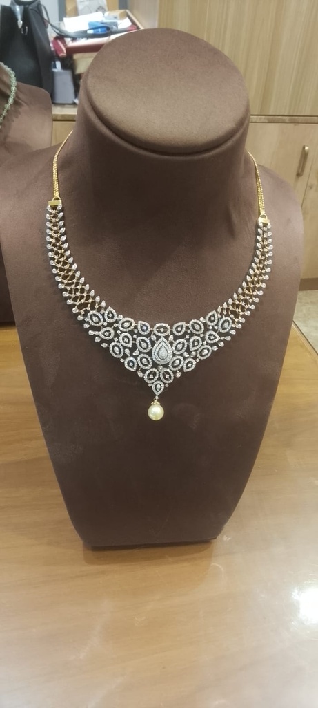 Diamond Necklace with Single pearl